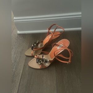 Prada Floral Appliqué Wedge Heels